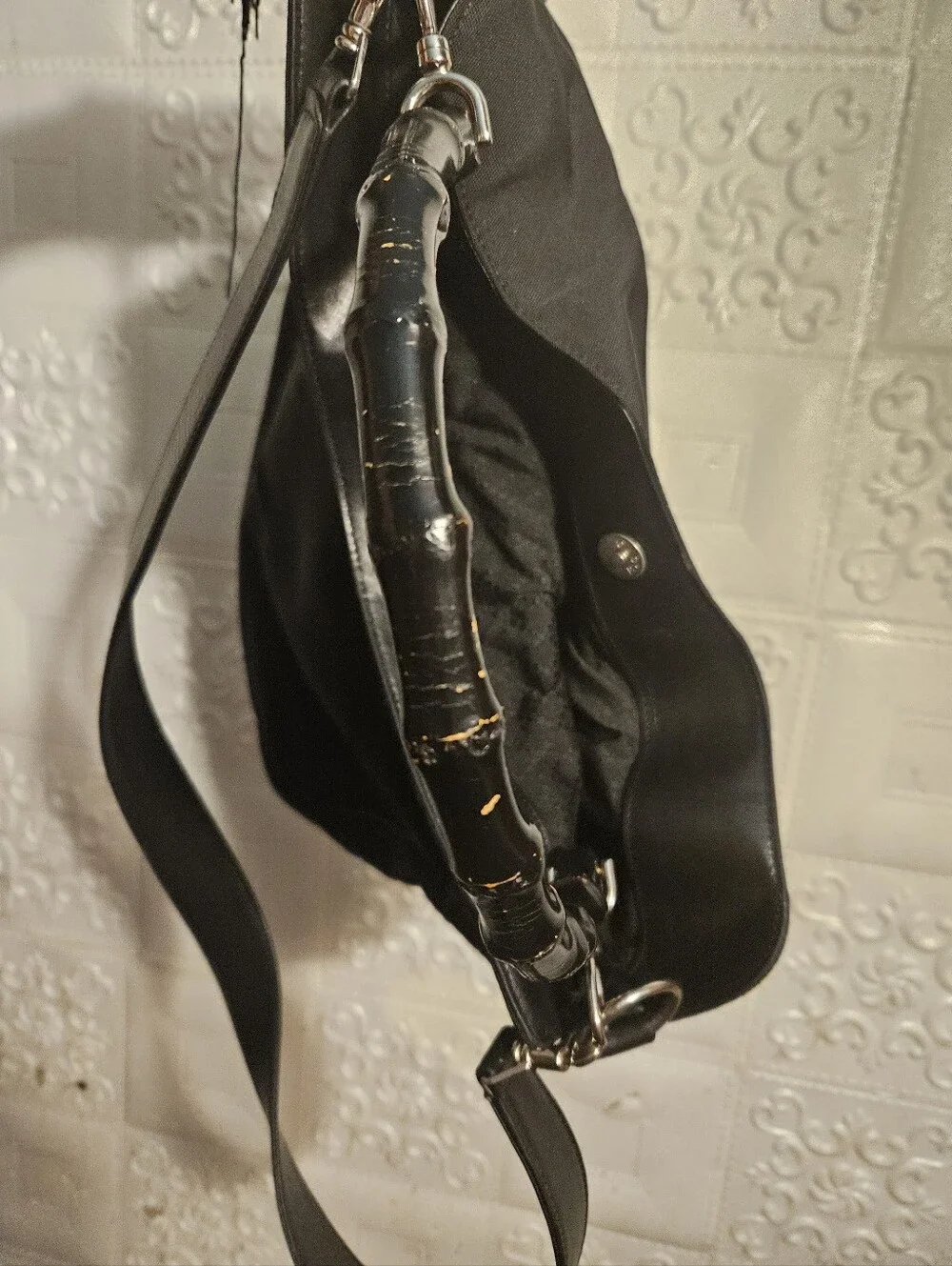 Gucci Nylon/Leather Black Bamboo Hobo 2way Authentic Vintage Bag